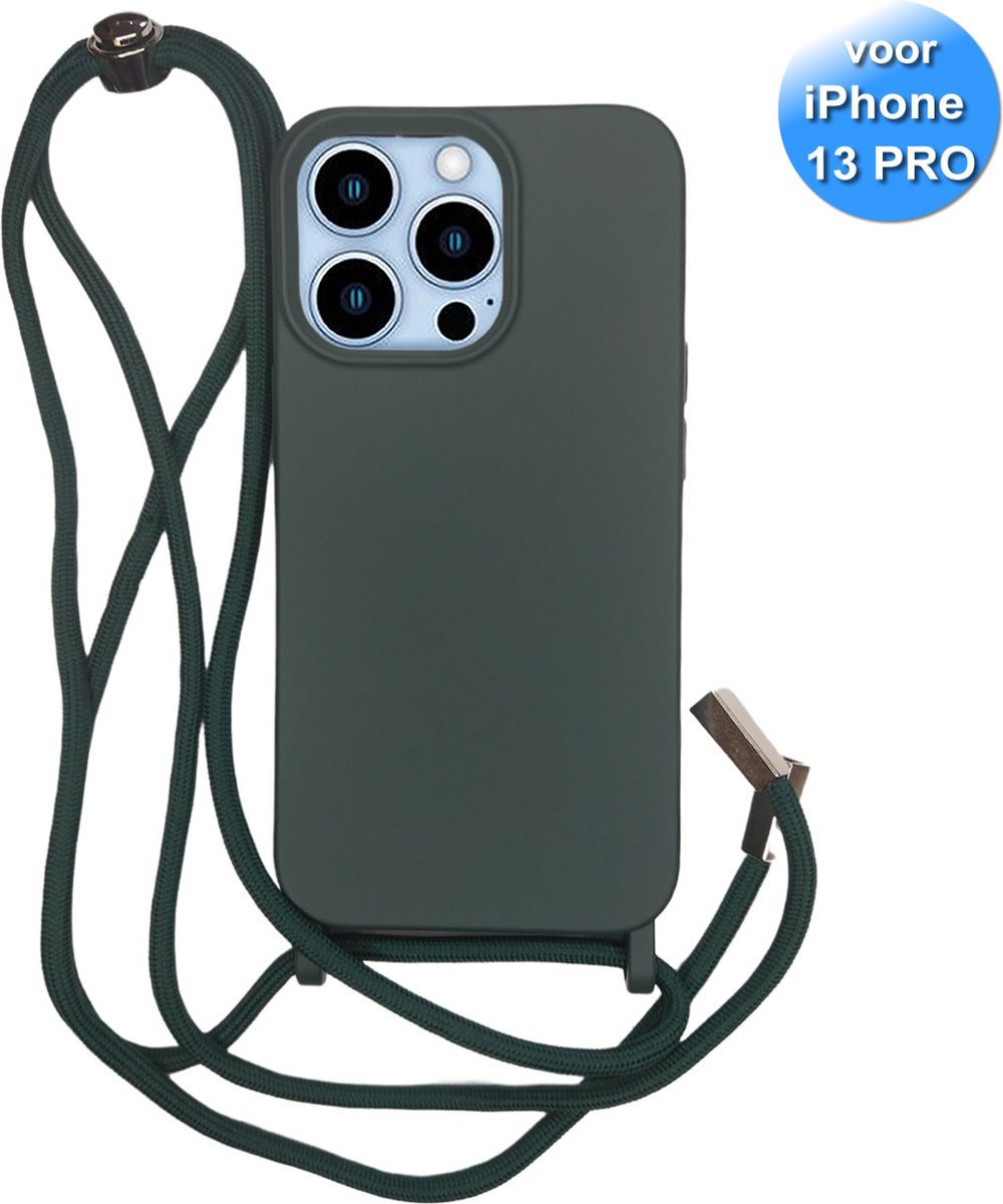 iPhone 13 Pro Hoesje - Met Koord - Siliconen - Telefoonhoesje met koord voor iPhone 13 Pro - Leger Groen