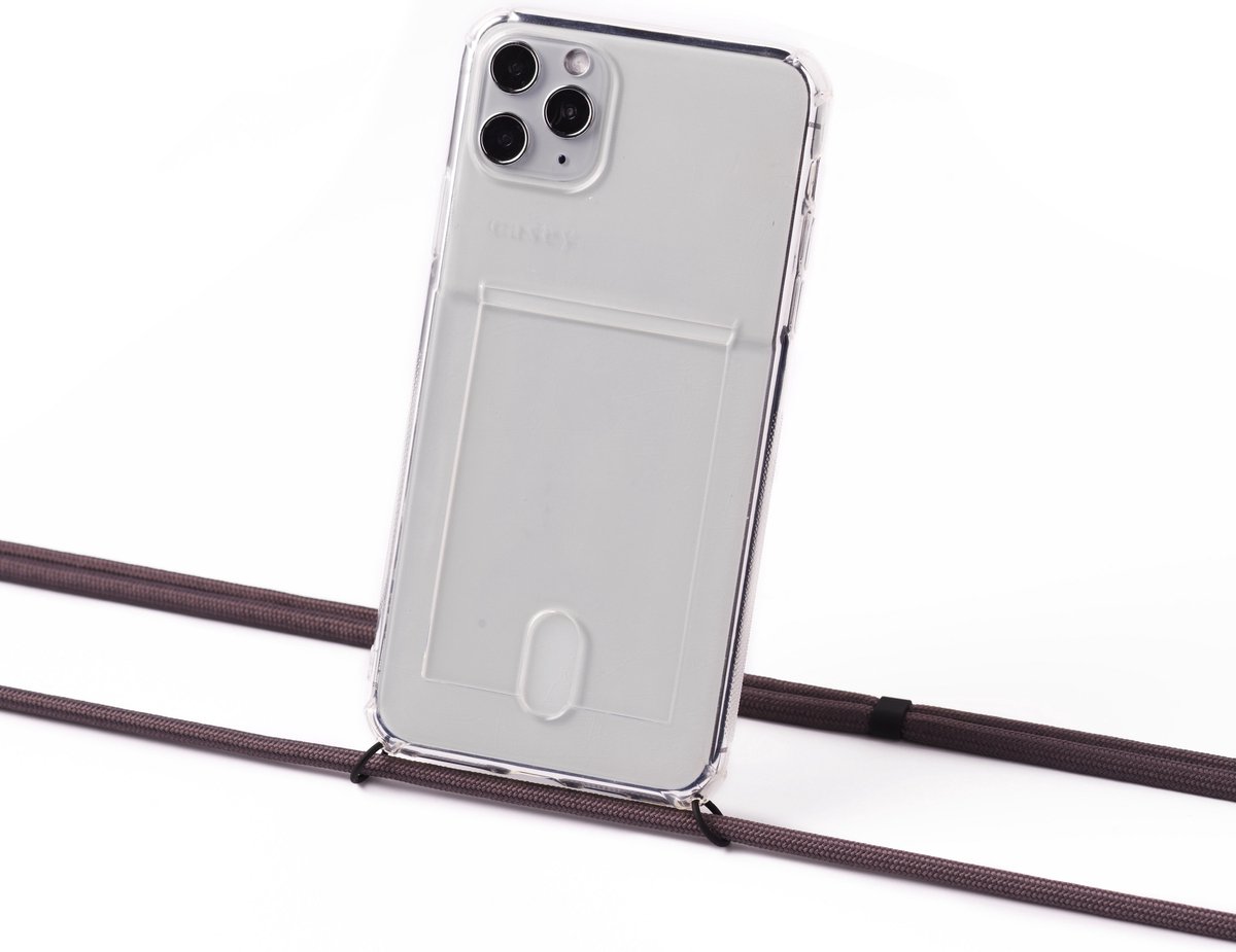 Apple 13 mini silicone hoesje transparant met koord gray