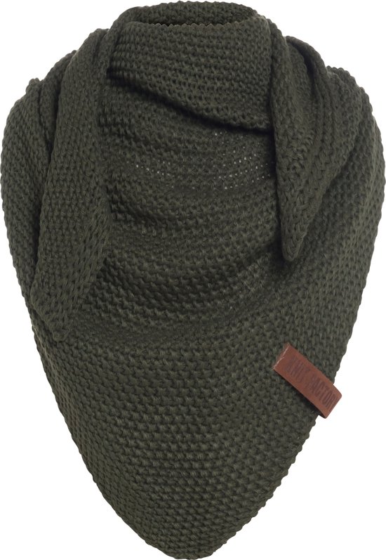 Knit Factory Coco Gebreide Omslagdoek Junior - Kindersjaal - Sjaal meisje - Wintersjaal - Driehoek Sjaal - Stola - Wollen sjaal - Groene sjaal - Khaki - 140x60 cm