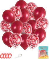 Festivz 40 stuks Rood Ballonnen met Lint – Decoratie – Feestversiering - Papieren Confetti – Red - Red Latex - Verjaardag - Bruiloft - Feest - Valentijn - Liefde