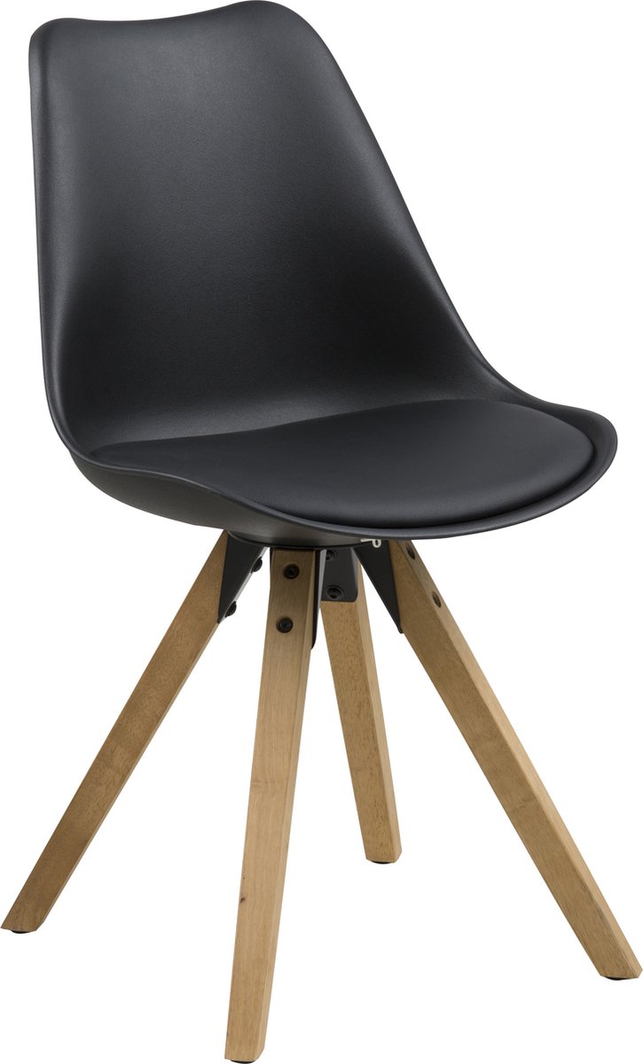 Meubelen-Online - Eetkamerstoel Player zwart - houten poten - set 2 stoelen