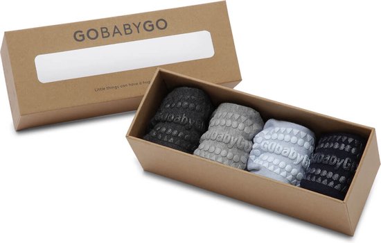 GoBabyGo Combo Box - bamboe antislip sokjes / Sky Blue, Dark Blue, Grey Melange, Dark Grey Melange -  6-12m / 17-19