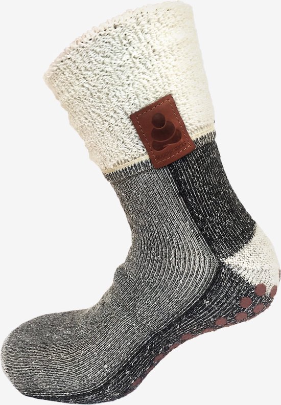 Buddha Socks van Supcare warme wollen sloffen met antislip-zool zwart 36/41-huissloffen-yofasokken - SupCare