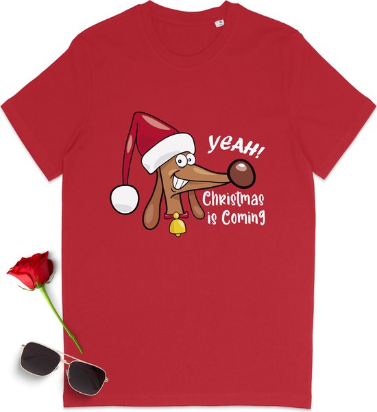 Dames T Shirt - Kerstmis - Rood - Maat S