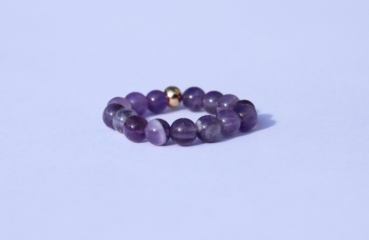 Bixorp Gems Edelsteen Ring van Droom Amethist - 4mm Kralen Ring - Cadeau voor haar