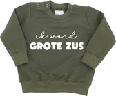 Sweater voor kind - Ik word grote zus - Groen - Maat 92 - Big Sister - Familie uitbreiding - Zwangerschap aankondiging