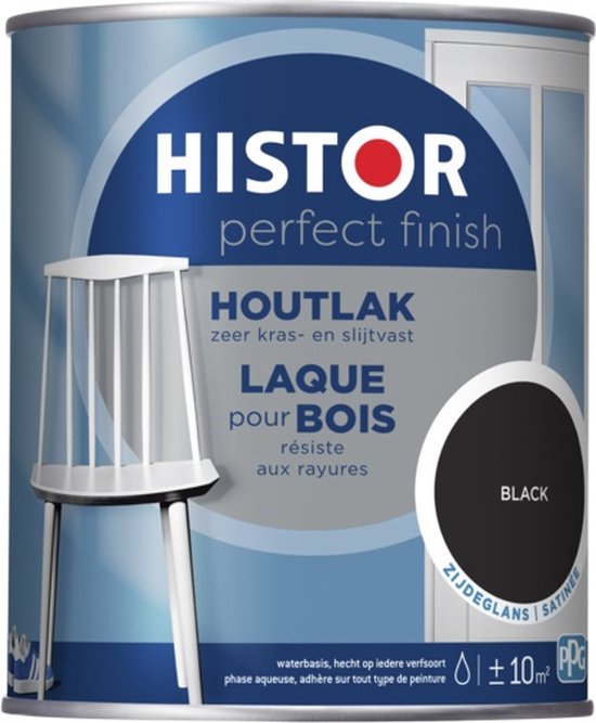 Histor Perfect Finish Houtlak- Zijdeglans – Black – 0,75 Liter