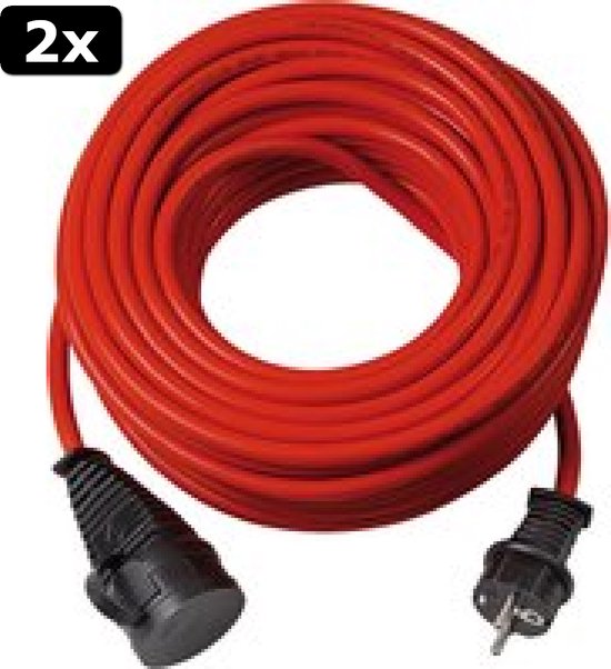 2x Brennenstuhl Bremaxx verlengkabel (25 m kabel, voor kortstondig gebruik buitenshuis IP44) 25 M rood