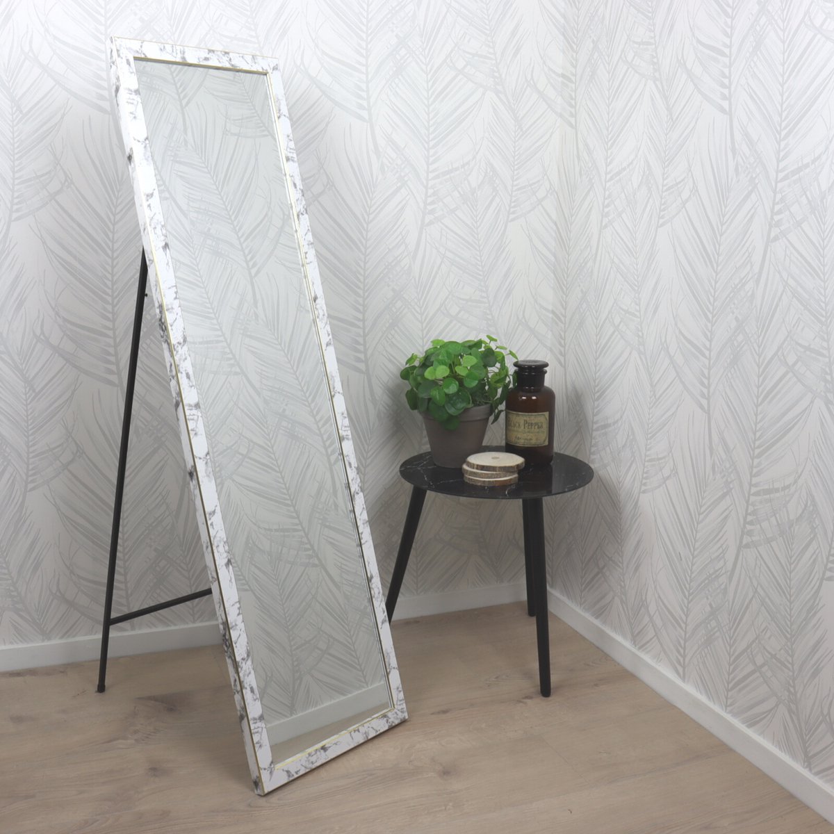 BD ART Staande aankleedspiegel, eiken, 155,8 x 35,8 cm, staande spiegel voor garderobe, tijdloze, elegante mdf-lijst