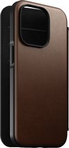 Nomad Modern Leather Folio Case - geschikt voor iPhone 14 Pro - gemaakt van echt leder - geschikt voor MagSafe & draadloos laden - Rustic Brown
