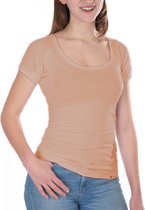 ConfidenceForAll® Dames Premium Anti Zweet Shirt met Ingenaaide Okselpads - Zijdezacht Modal en Verkoelend Katoen - Maat S Beige