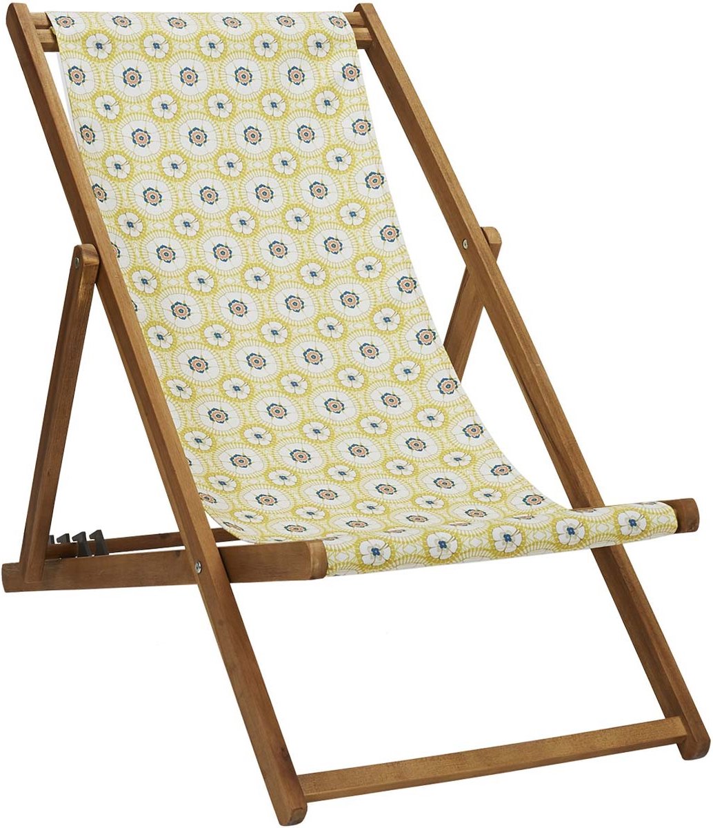 Houten Strandstoel met geel Lou design - Ligstoelen - Tuinstoel - Acaciahout - met vier verstelbare rugleuning posities