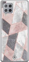 Casimoda® hoesje - Geschikt voor Samsung A42 - Stone grid marmer / Abstract marble - Backcover - Siliconen/TPU - Roze