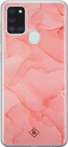Casimoda® hoesje - Geschikt voor Samsung A21s - Marmer Roze - Backcover - Siliconen/TPU - Zwart
