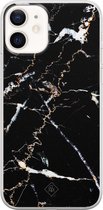 Casimoda® hoesje - Geschikt voor iPhone 12 - Marmer Zwart - Siliconen/TPU telefoonhoesje - Backcover - Marmer - Zwart