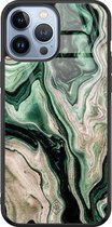 Casimoda® hoesje - Geschikt voor iPhone 13 Pro Max - Groen marmer / Marble - Luxe Hard Case Zwart - Backcover telefoonhoesje - Groen