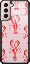 Casimoda® hoesje - Geschikt voor Samsung Galaxy S21 - Lobster All The Way - Luxe Hard Case Zwart - Backcover telefoonhoesje - Roze