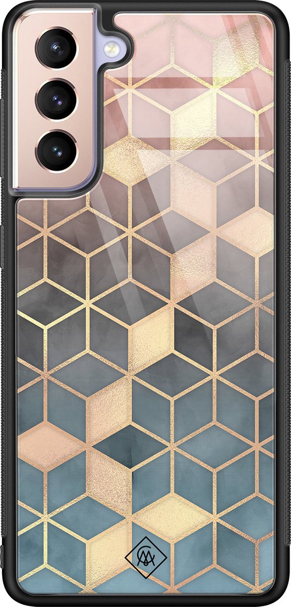 Casimoda® hoesje - Geschikt voor Samsung Galaxy S21 - Cubes Art - Luxe Hard Case Zwart - Backcover telefoonhoesje - Multi