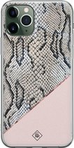 Casimoda® hoesje - Geschikt voor iPhone 11 Pro - Snake Print - Siliconen/TPU telefoonhoesje - Backcover - Slangenprint - Roze