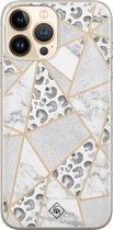 Casimoda® hoesje - Geschikt voor iPhone 13 Pro Max - Stone & Leopard Print - Siliconen/TPU telefoonhoesje - Backcover - Luipaardprint - Bruin/beige