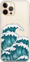 Casimoda® hoesje - Geschikt voor iPhone 12 Pro Max - Wave - Siliconen/TPU telefoonhoesje - Backcover - Transparant - Blauw