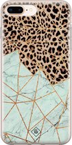 Casimoda® hoesje - Geschikt voor iPhone 8 Plus - Luipaard Marmer Mint - Siliconen/TPU telefoonhoesje - Backcover - Luipaardprint - Bruin