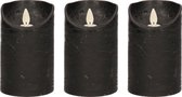 3x Zwarte LED kaarsen / stompkaarsen 12,5 cm - Luxe kaarsen op batterijen met bewegende vlam
