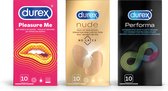 Durex - 30 stuks Condooms - Pleasure Me 1x10 stuks - Nude No Latex 1x10 stuks - Voordeelverpakking