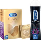 Durex - 20 stuks Condooms - Nude No Latex - 100ml Glijmiddel - Perfect Gliss - Voordeelverpakking