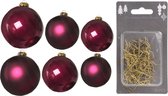 Groot pakket glazen kerstballen framboos roze glans/mat 50x stuks - 4-6-8 cm incl haakjes