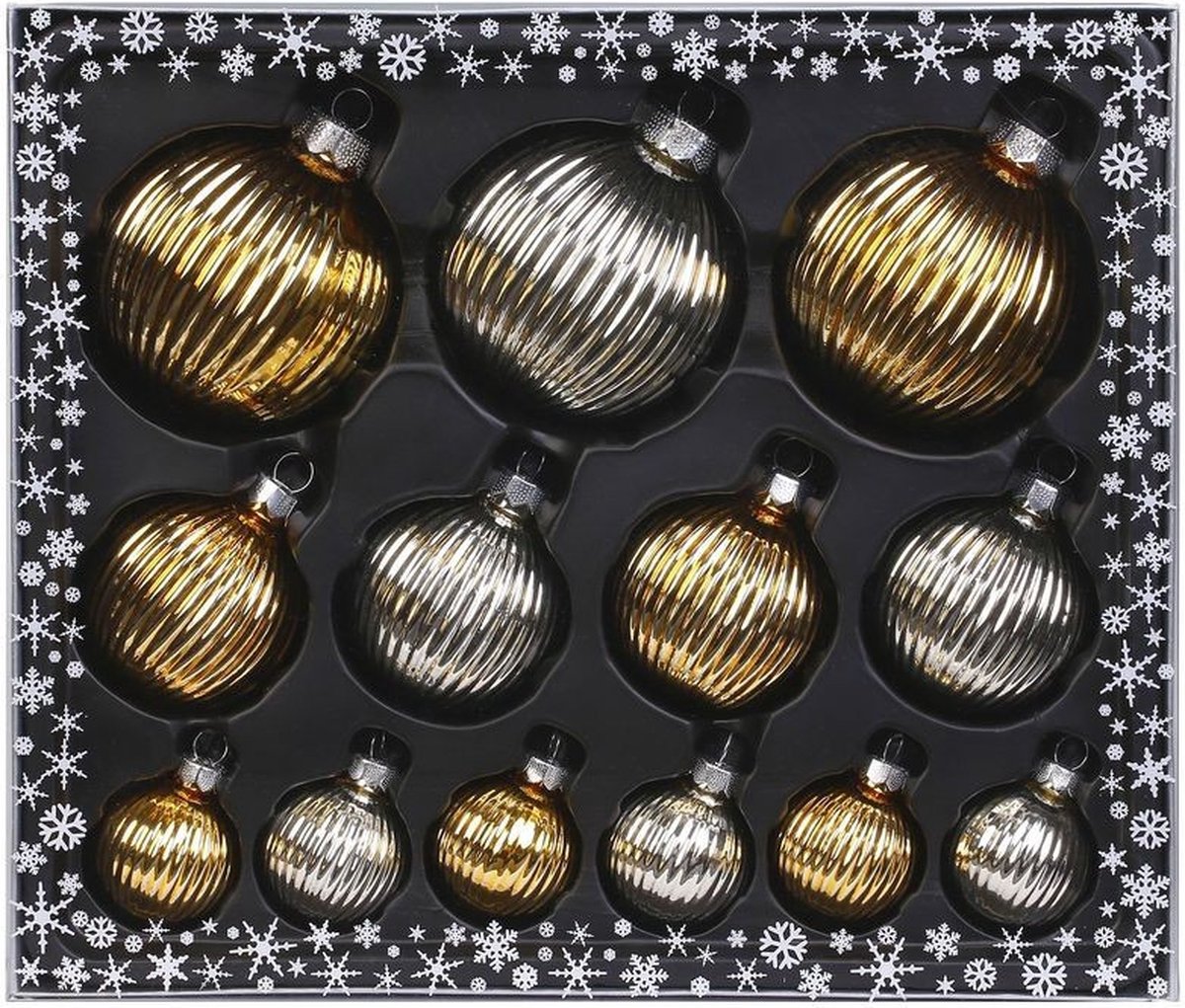 39x stuks luxe glazen kerstballen ribbel zilver/goud 4, 6, 8 cm - Kerstboomversiering/kerstversiering