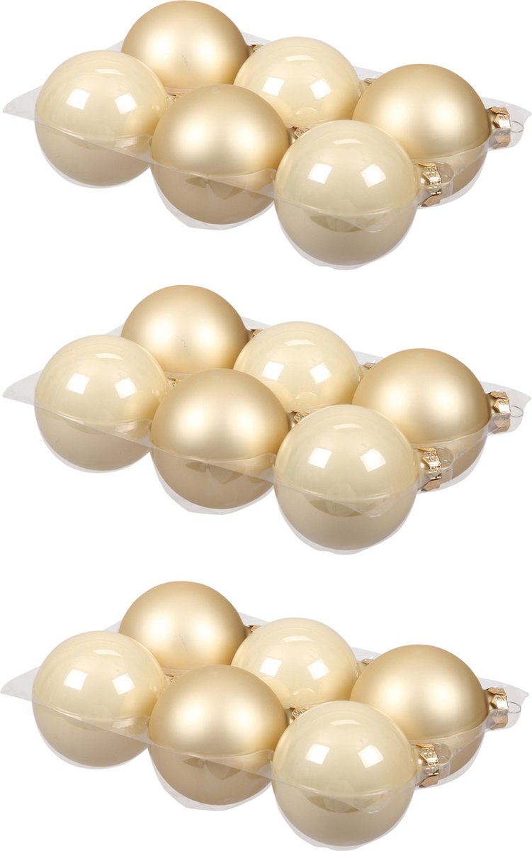 18x stuks kerstversiering kerstballen champagne van glas - 8 cm - mat/glans - Kerstboomversiering