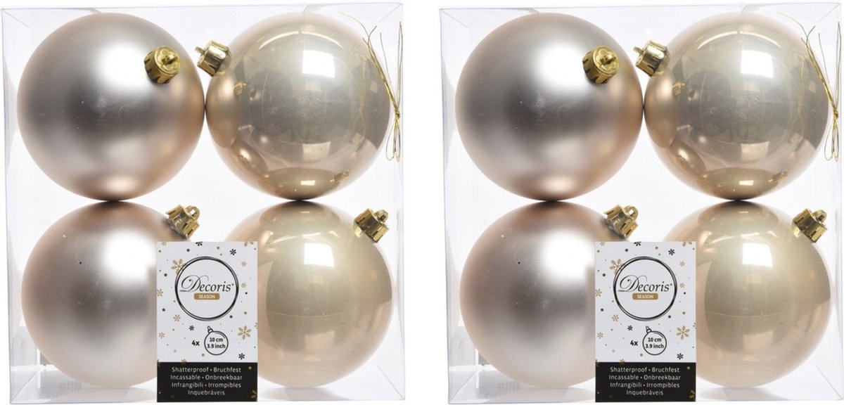 24x Licht parel/champagne kunststof kerstballen 10 cm - Mat/glans - Onbreekbare plastic kerstballen