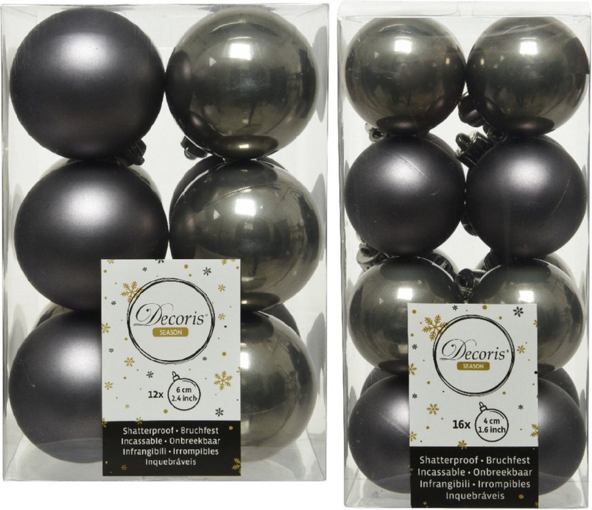 Kerstversiering kunststof kerstballen antraciet grijs 4-6 cm pakket van 40x stuks - Kerstboomversiering