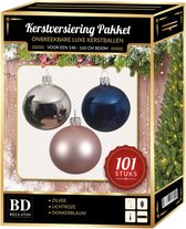 101 stuks Kerstballen mix zilver-roze-blauw voor 150 cm boom - kerstballen pakket