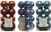 48x Stuks kunststof kerstballen mix donkerblauw/terra bruin/ijsblauw 4 cm - Kleine kerstballetjes - Kerstboomversiering