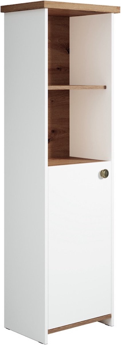 Badkamerkast Calgary 40 x 30 x 145cm wit met eiken staande kolomkast