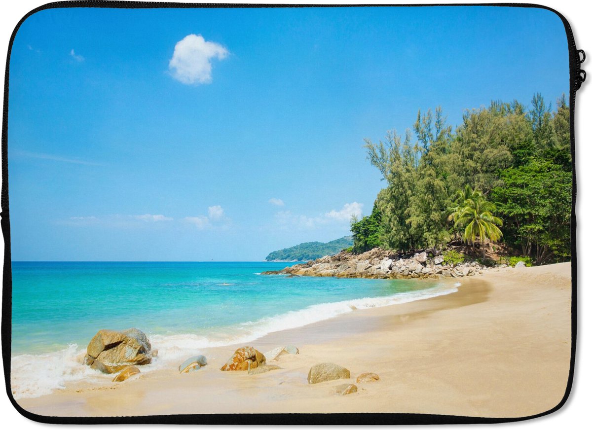 Laptophoes 14 inch - Strand - Zee - Planten - Tropical - Laptop sleeve - Binnenmaat 33x23 cm - Zwarte achterkant
