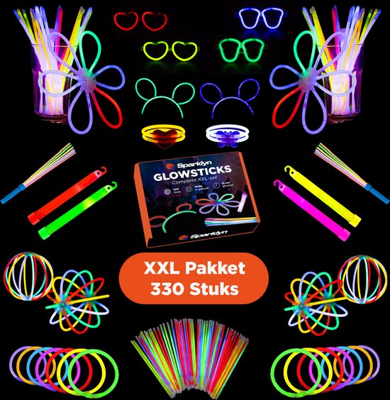 Sparklyn XXL Glow in the Dark Stick Set - 330pcs Glowsticks avec accessoires - Breaking sticks - Neon Party