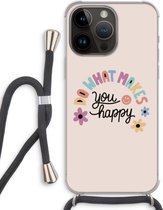 Case Company® - Hoesje met koord geschikt voor iPhone 14 Pro Max hoesje met Koord - Happy days - Telefoonhoesje met Zwart Koord - Extra Bescherming aan alle Kanten en Over de Schermrand