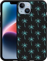 Geschikt voor Apple iPhone 14 Hoesje Zwart Palmbomen - Designed by Cazy