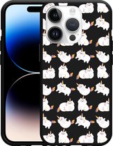 Geschikt voor Apple iPhone 14 Pro Hoesje Zwart Unicorn Cat - Designed by Cazy