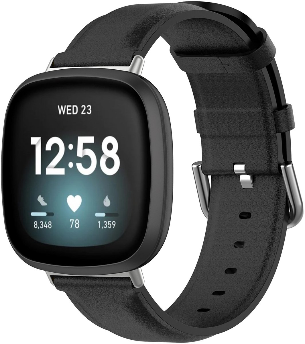 123watches leren band - zwart - - Geschikt voor Fitbit Versa 3 & 4 / Sense