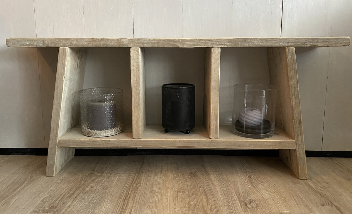 120 cm steigerhouten bank met 3 vakken - gebruikt hout - sloop hout - 120x19,5x47 cm