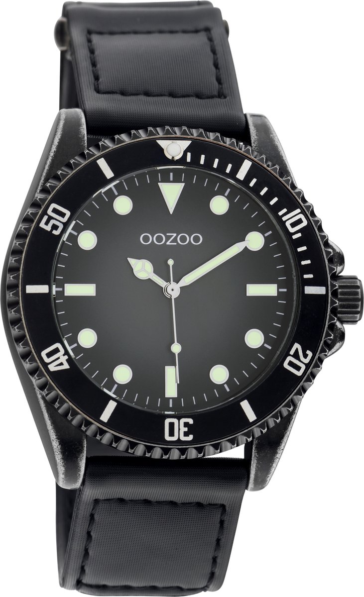 OOZOO Timpieces - Zwarte horloge met zwarte klittenband polsband - C11012