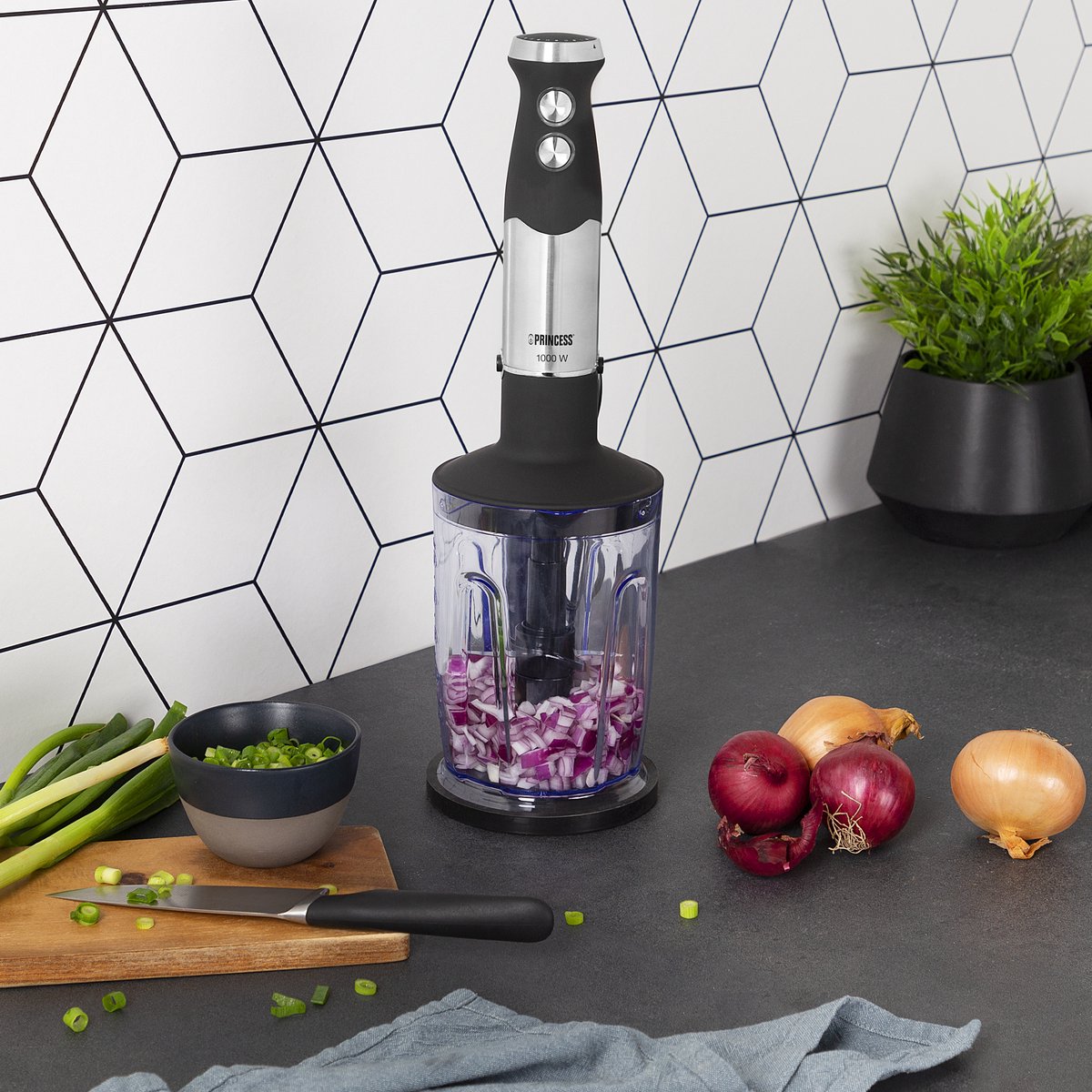 Princess 221221 Staafmixer - Hand blender - Extreem Krachtig – 1000 Watt - 4-in-1 Set - Inclusief Hakmolen, Garde, Mengbeker en Extra lange staaf voor Soep – foto 6