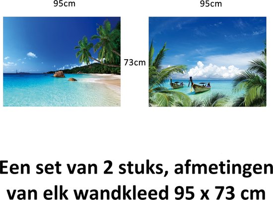 Ulticool - Tapisserie - Plage Mer Palmier Été - Set de 2 Motifs - 73 cm x 95 cm - Tissu Tapisserie Peinture - Poster Art - Blauw