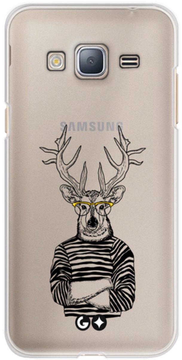 Telefoonhoesje geschikt voor Samsung Galaxy J3 2016 - Transparant Siliconenhoesje - Flexibel en schokabsorberend - Dierencollectie - Deerest Hipster - Geel