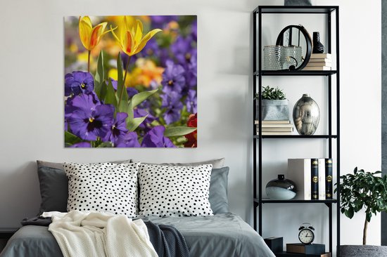 Toile Peinture Printemps - Fleurs - Couleurs - 90x90 cm - Décoration murale