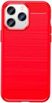 Mobiq - Hybrid Carbon Look iPhone 14 Pro Hoesje TPU - rood